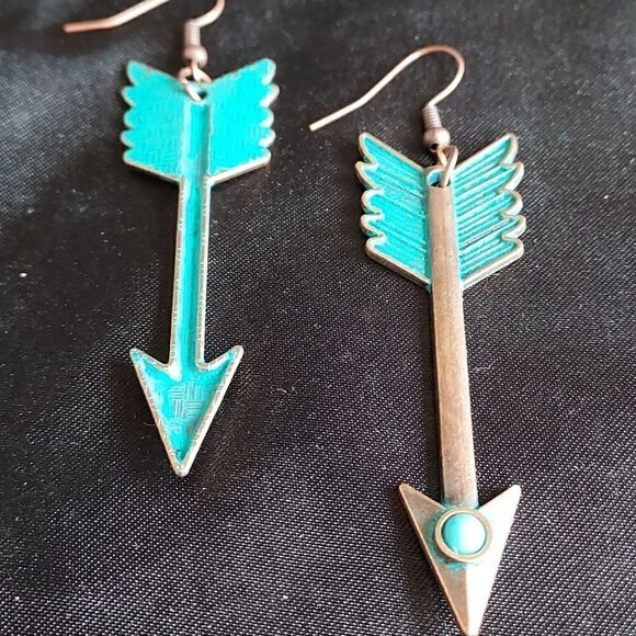 Bronze Turquoise Arrow Dangle Earrings - Picture 7 of 7